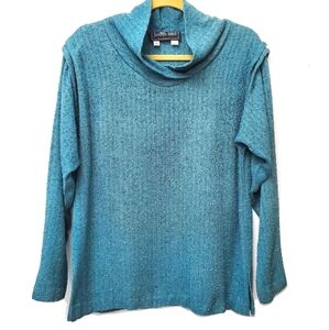 Judith Bird Textured Teal Blue VIntage Top Shawl Collar Size Medium